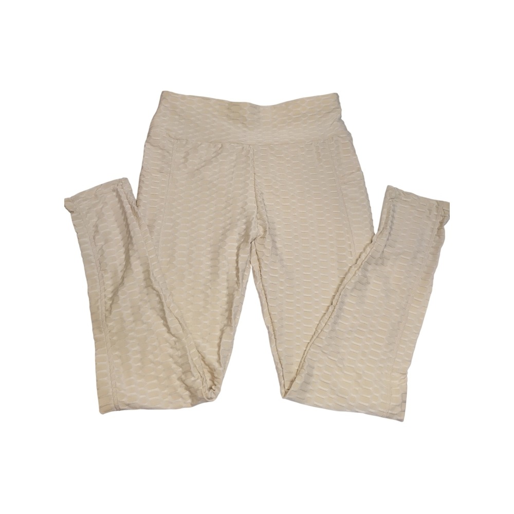 SY Fashion Honeycomb Textured Scrunch Butt Leggings Beige LSP-2021 Womens Medium